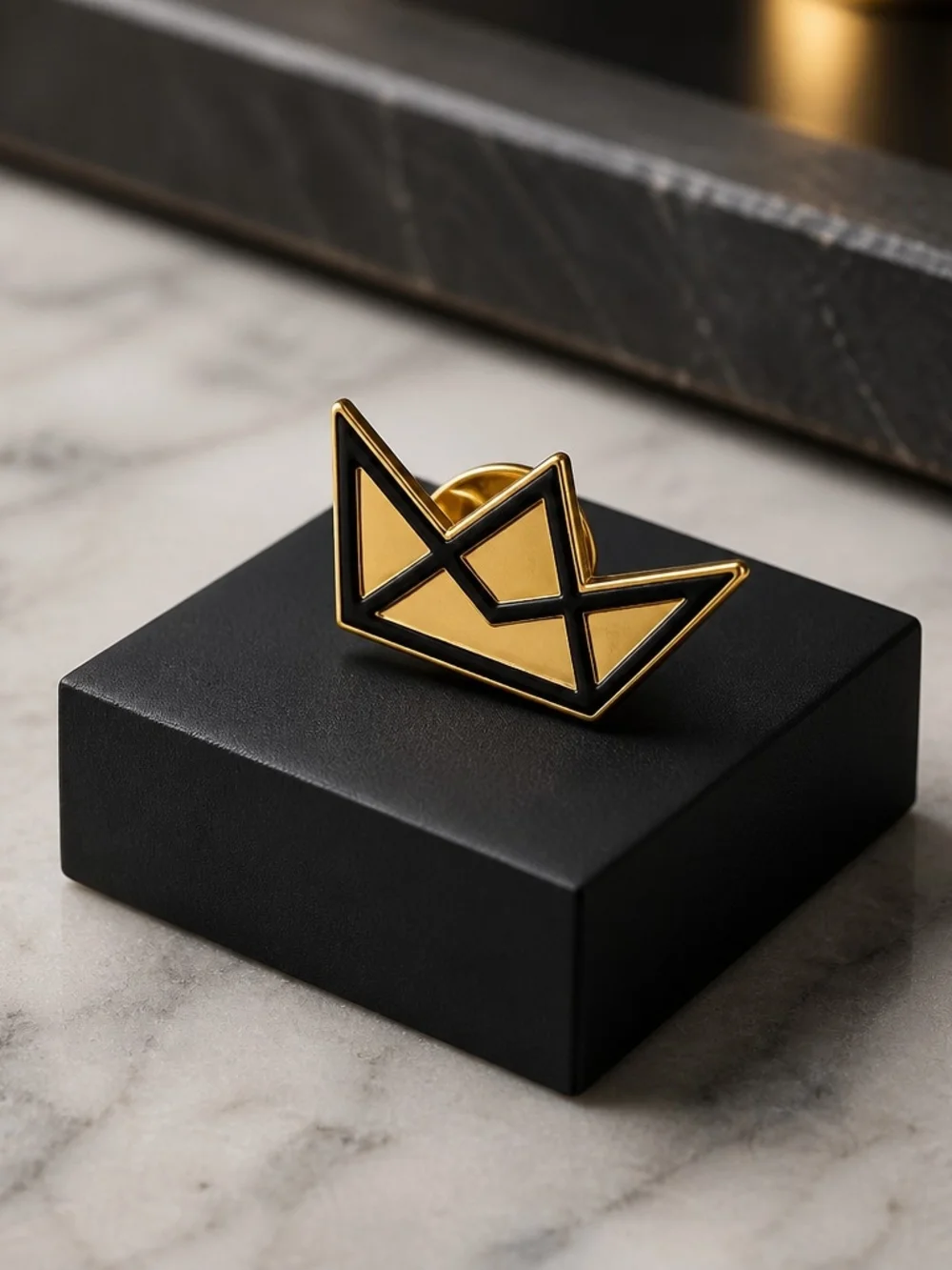 Gold Geometric Crown Lapel Pin - Men Accessories